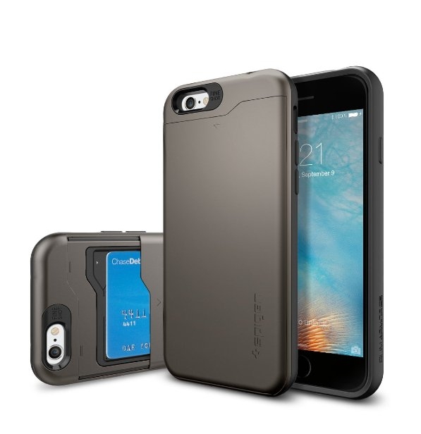 iPhone 6 Case Spigen Slim Armor CS Card Holder Gunmetal With Card Holder Advanced Shock Absorption Protective Wallet Case for iPhone 6- Gunmetal